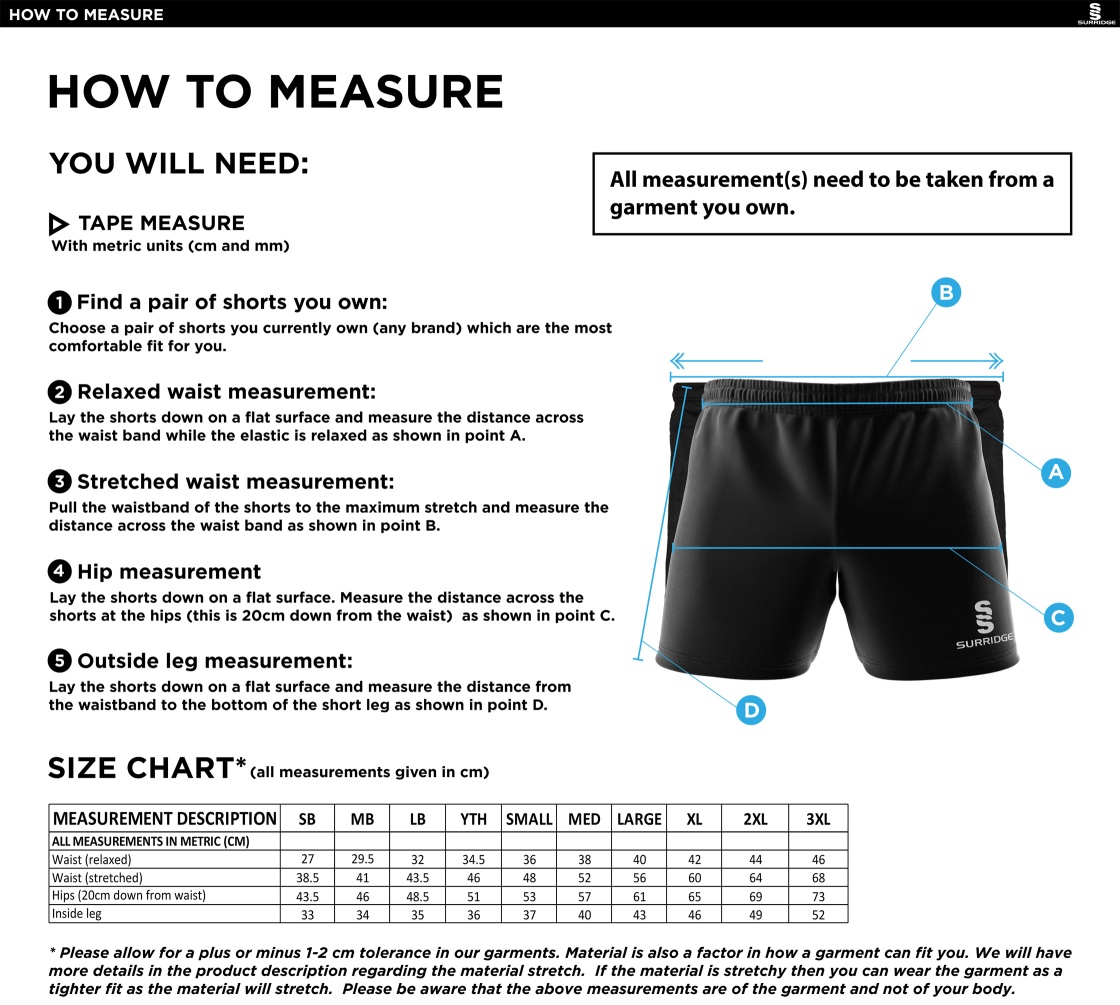 Healy Sports - Performance Gym Short - Navy - Men's Fit - Size Guide
