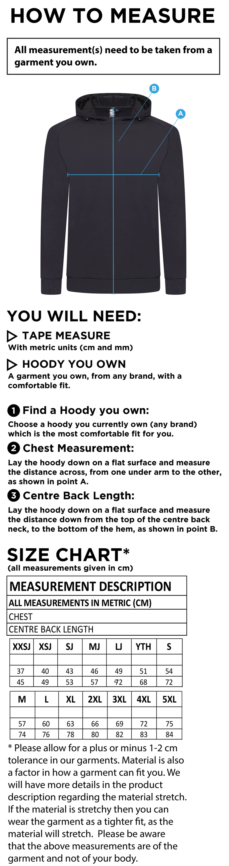 Healy Sports - Active Hoody - Unisex Fit - Size Guide